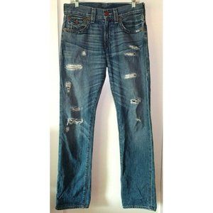 TRUE RELIGION 29 Men's Medium Wash Ricky Distressed Relaxed Straight Leg Jeans